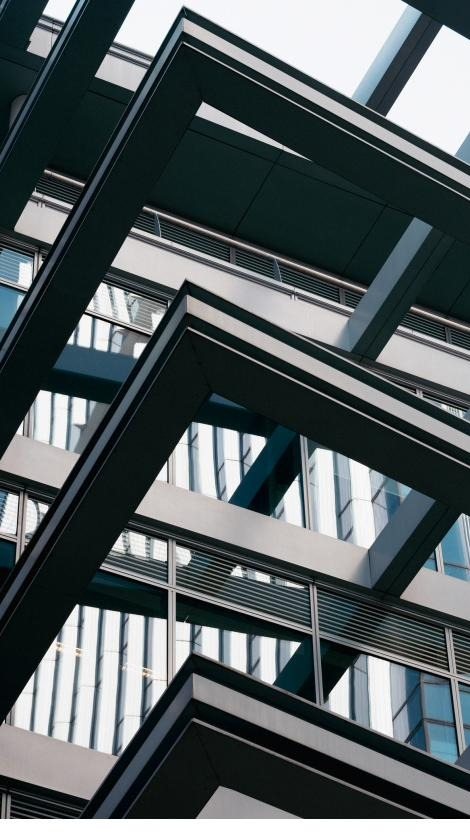 Steel and glass structural detail of a Gencore-built tower